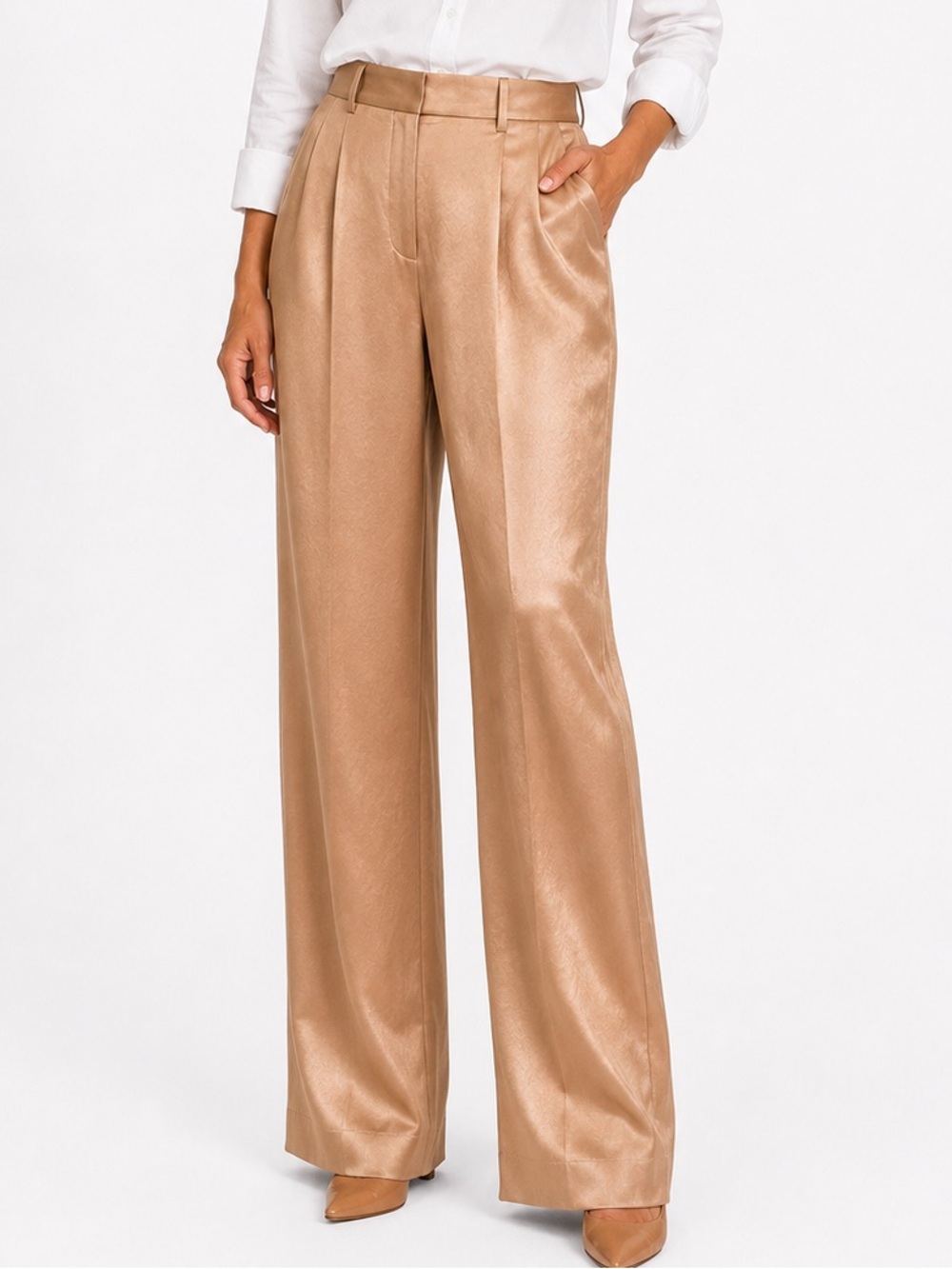 Banana Republic Satin Wide Leg Pants Women’s 14 Champagne Linen Blend High Rise
